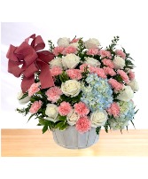 Adoration: Pink, White and Blue  Basket Arrangement