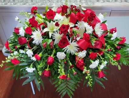 Adored Red and White Casket Spray