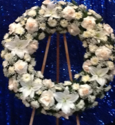 SERENITY AIRY WHITE WREATH STAND WREATH FOR A SERVICE/MEMORIAL