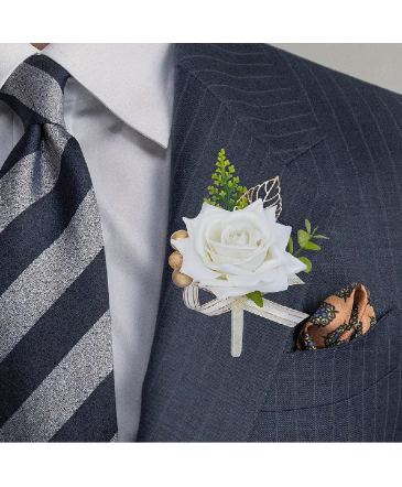 Akita White Rose Boutonniere in Newmarket, ON | FLOWERS 'N THINGS FLOWER & GIFT SHOP
