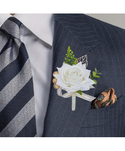 Akita White Rose Boutonniere