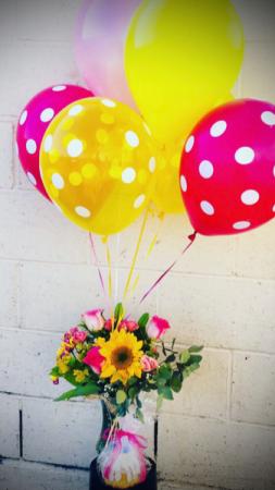 All in Ballon cake floral combo in Clovis, CA | BUCKIN' BLOOMS