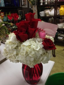 All My Love White Hydrangeas with Red Roses