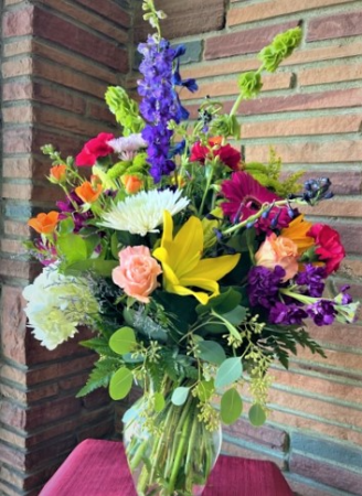 Terrifically Traditional  Colorful mixed seasonal vase arrangement 