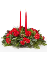 All Red 2 Red Candle Evergreen Centerpiece Christmas