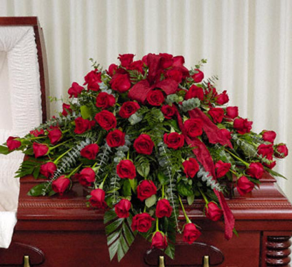 All Red Roses Half Casket Spray Funeral 