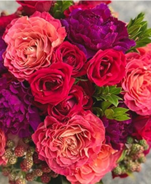 All Things Bright and Beautiful bright mixed color roses and carnations