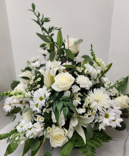 All White Basket Arrangement  Sympathy Arrangement