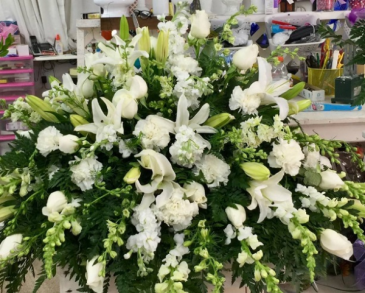All White Casket Spray