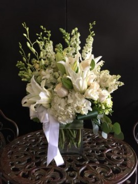 All white contemporary  new baby floral bouquet 