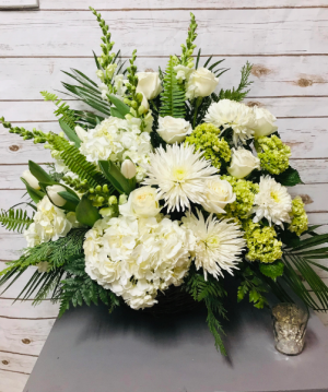 All White Funeral Standing Basket