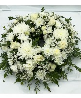 All white flowers funeral wreath Wreath (stand sold separately)