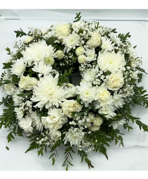 All white flowers funeral wreath Wreath (stand sold separately)