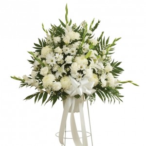 All White Funeral Basket On Stand