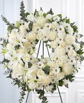 All white funeral wreath WE CAN MODIFY COLORS ACCORDINGLY  TO YOUR REQUEST 