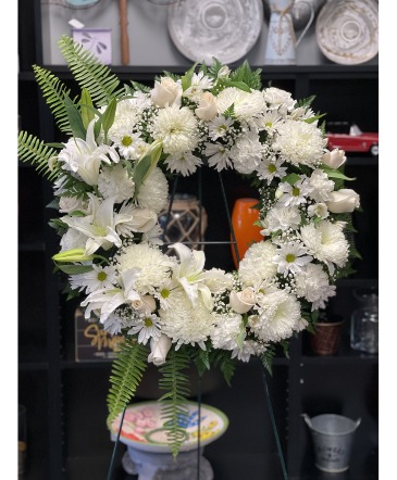 All White Funeral Wreath Sympathy in Acworth, GA | Davis Flowers