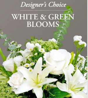 All White  & Green flowers  Vase 