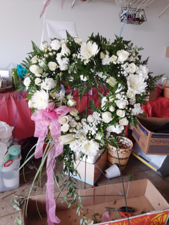 all white heart wreath with ribbon of choice choose colors of roses and ribbon wreath