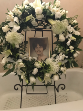 All White Lily & Rose Funeral Ring Wreath and Stand 