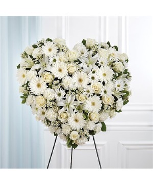 All White Mixed Flower Solid Standing Heart™ 