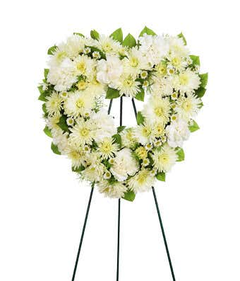 All White Open Heart Standing Spray