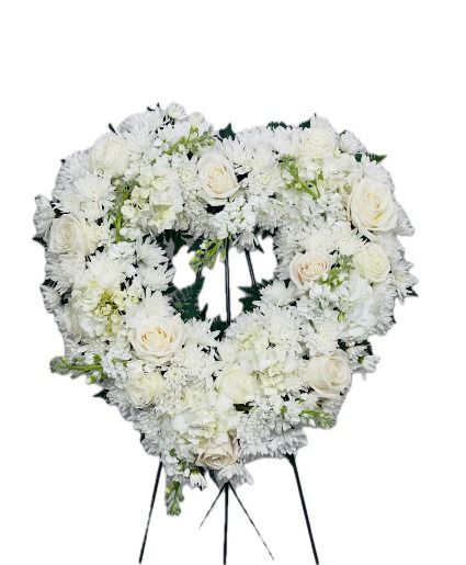 All white open Heart Standing Spray