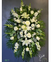 All White Standing Spray Funeral Flowers 