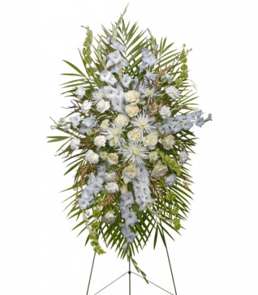 ALL WHITE STANDING SPRAY  Funeral Flowers in Angola, IN | Out Of The Woods Florist