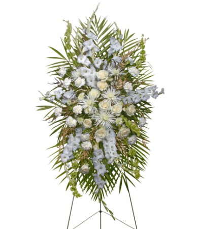 All White Standing Spray Funeral Flowers