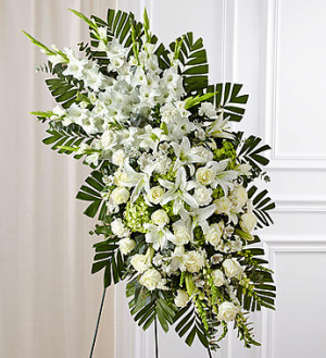 All white Standing Spray funeral spray