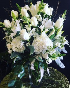 All white tall floral bouquet with premium flowers 