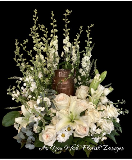 All white urn arrangement Designer choice 