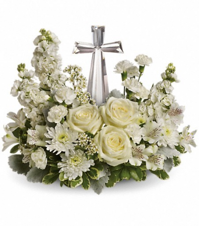 all white with crystal cross sympathy