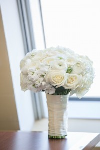 All white with garden roses Bridal bouquet