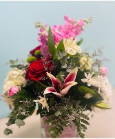 All You Need Is Love Fresh Arrangement in a Pink 5" Cube Vase