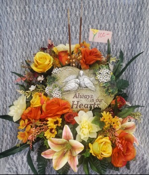 Always in our Hearts Plaque w Silk Flowers 