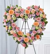 Always Remember™ Floral Heart Tribute- Pastel Standing Spray