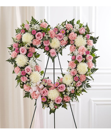 ALWAYS REMEMBER FLORAL HEART TRIBUTE PINK AND WHIT 