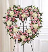 Always Remember Floral Heart Tribute - Pink & Whi 