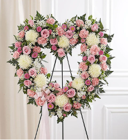 Always Remember Floral Heart Tribute - Pink & Whi 