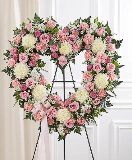 Always Remember™ Floral Heart Tribute - Pink & Whi sympathy arrangements