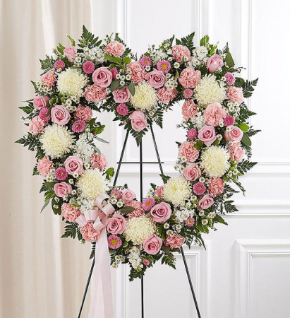 Always Remember Floral Heart Tribute - Pink & Whit Standing Sprays & Wreaths
