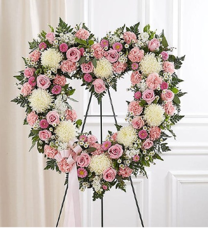 ALWAYS REMEMBER FLORAL HEART TRIBUTE - PINK/WHITE 