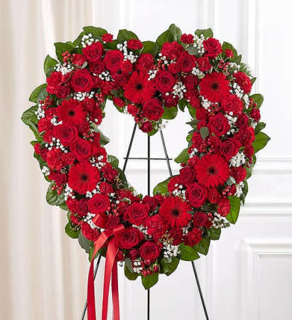 Always Remember Floral Heart Tribute - Red Standing Sprays & Wreaths