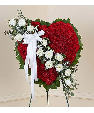 Always Remember™ Floral Heart Tribute - Red with W Symphaty flowers