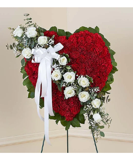 Always Remember™ Floral Heart Tribute - Red with W Symphaty flowers