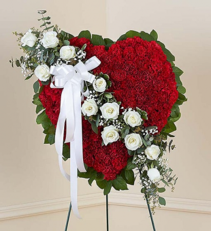 Always Remember Floral Heart Tribute - Red with Wh Standing Sprays & Wreaths