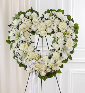 Always Remember Floral Heart Tribute - White  Standing Sprays & Wreaths