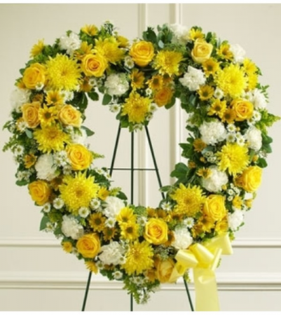 Always Remember Floral Heart Tribute - Yellow Standing Spray