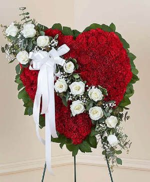 Always Remember Heart Tribute Red with White Roses